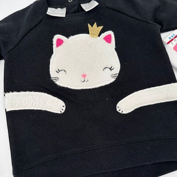 Toys R Us KoalaKids Cat Princess Applique Sweatshirt 6-9M Baby Girl Black White - Picture 4 of 5